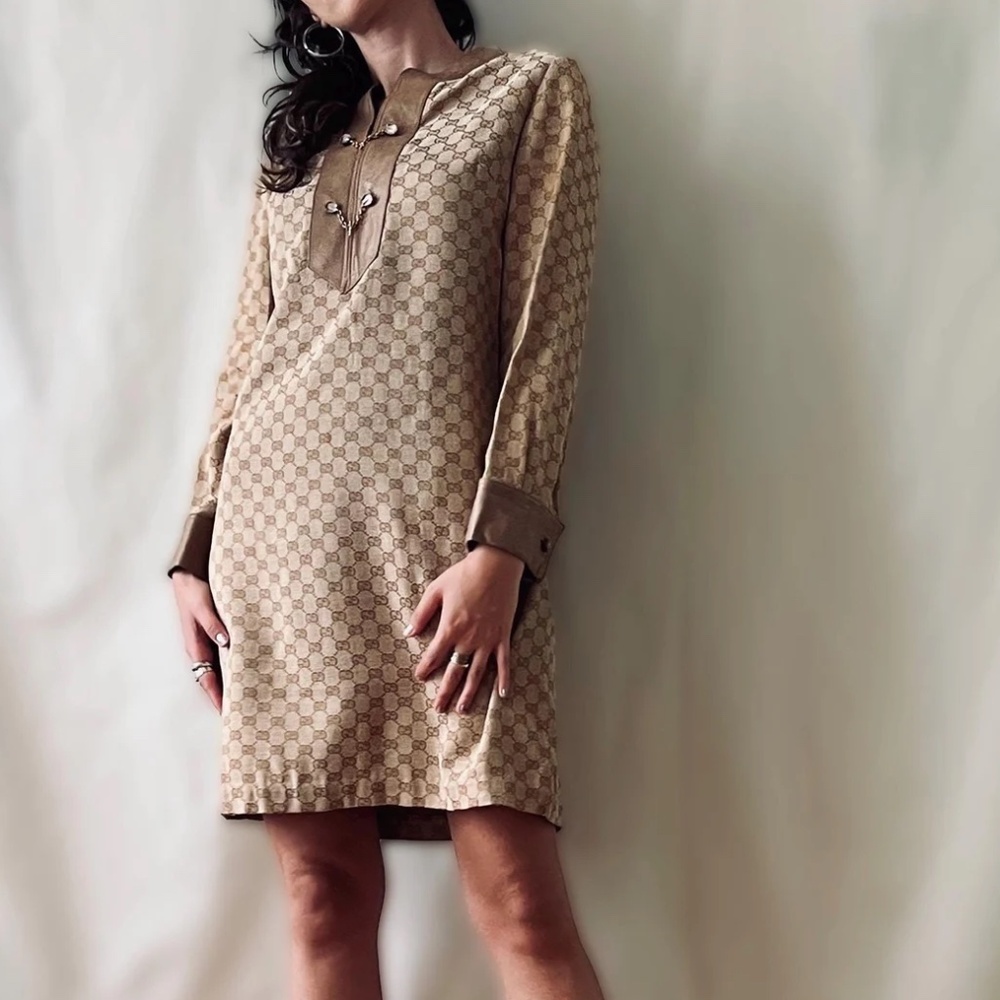 1970s Gucci Dress with Leather Trim - Vintage Gucci - Gucci Mgrm & Horsebit